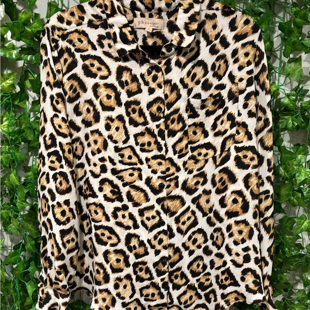 Philosophy Animal Print Button Down Shirt - Black, Brown, Cream